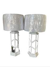 Load image into Gallery viewer, Pair of Stunning Vintage Faux Bamboo Vintage Mirrored Lamps