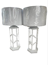 Load image into Gallery viewer, Pair of Stunning Vintage Faux Bamboo Vintage Mirrored Lamps