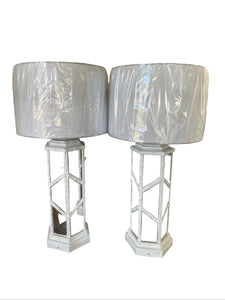 Pair of Stunning Vintage Faux Bamboo Vintage Mirrored Lamps