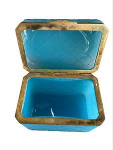 Antique Dore Bronze Mounted Blue Opaline Cut Crystal Box