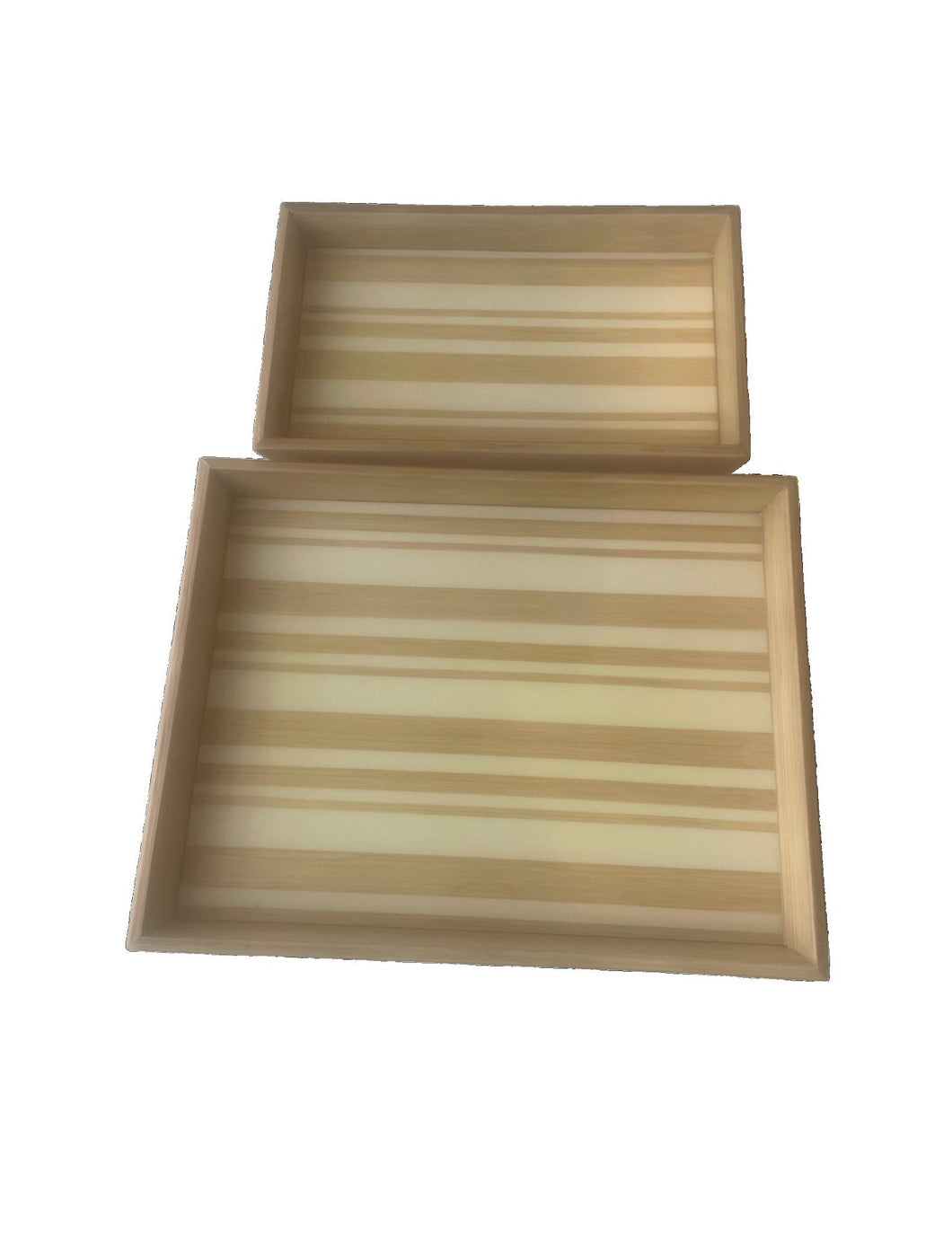 Light Brown & White Striped Tray Set (2)