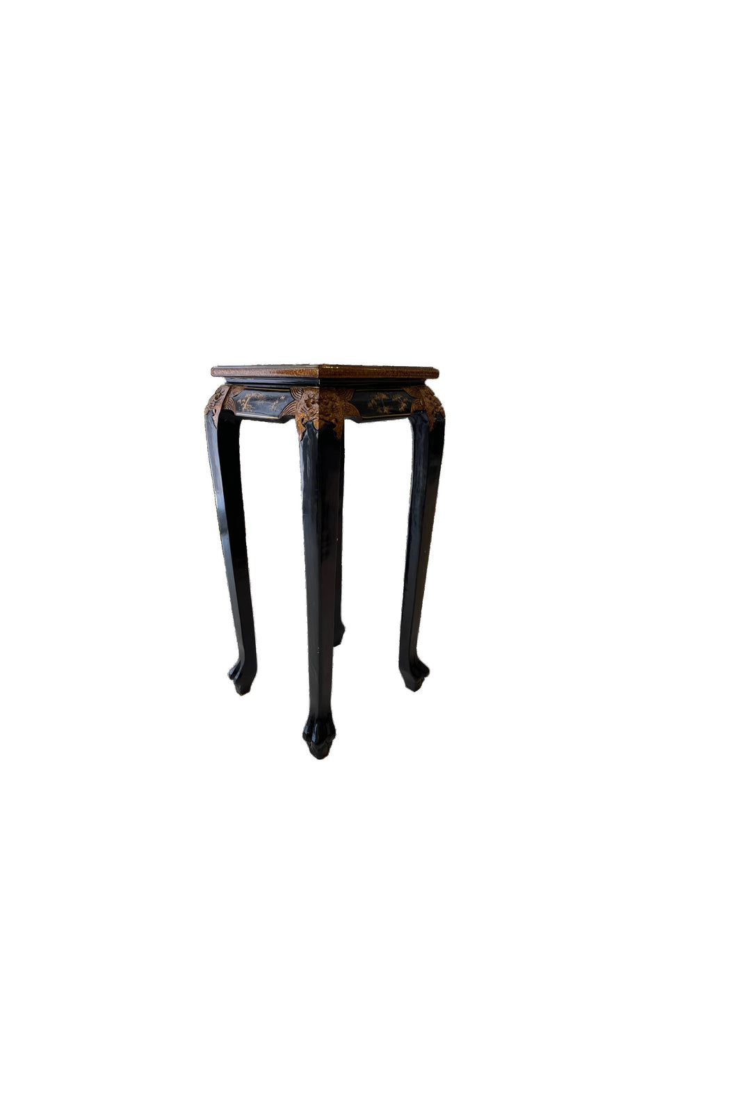 Chinoiserie Black Lacqured Plant Stand with Gold Trim