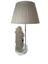 Load image into Gallery viewer, Vintage Quartz Crystal and Lucite Lamp and Shade with Lucite Finial