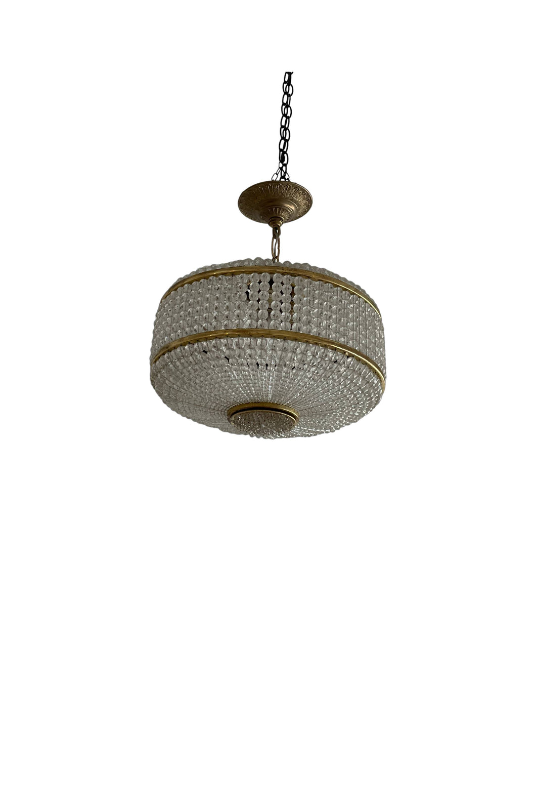 Brass and Crystal Drum Pendant Light Fixture