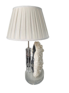 Vintage Quartz Crystal and Lucite Lamp and Shade with Lucite Finial
