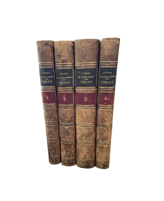 Four-volume Set of Antique Leather-bound Gertrudis Gomez De Avellaneda”Obras”/Works
