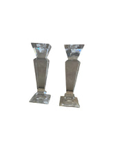 Load image into Gallery viewer, Pair Mid 20th Century Pressed Glass Candle Holders
