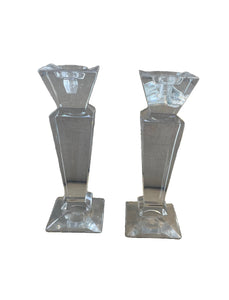 Pair Mid 20th Century Pressed Glass Candle Holders