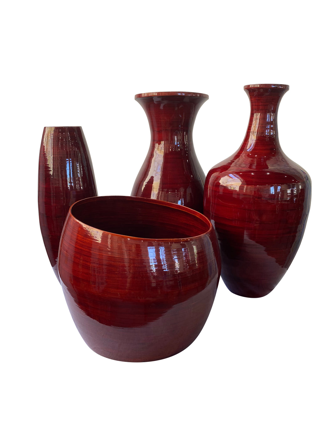 Collection of Burgundy Glazed Bamboo Vases