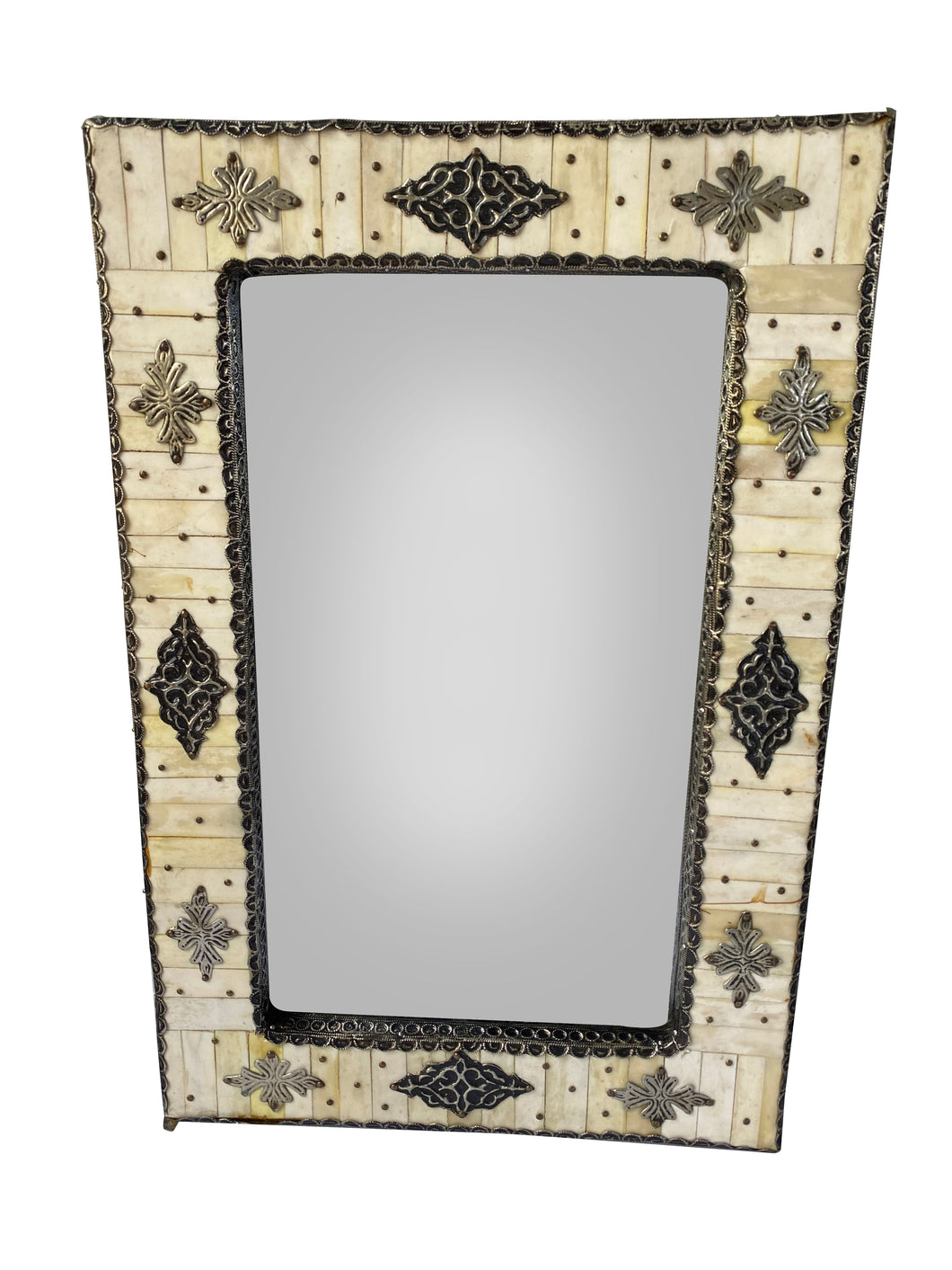 Embellished Moroccan Bone and Brass Mirror