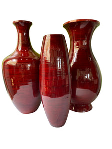 Collection of Burgundy Glazed Bamboo Vases