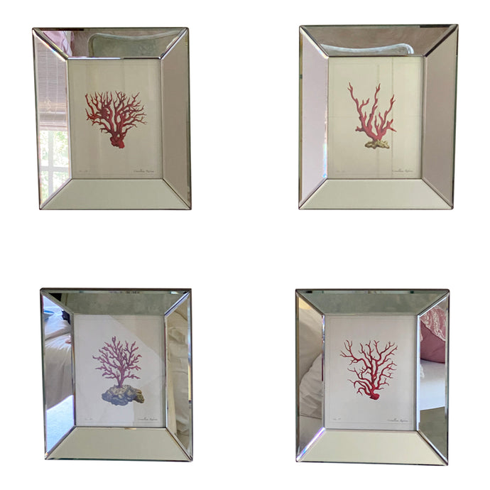 Coral Prints with Mirrored Frame (Set of 4)