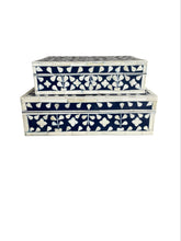 Load image into Gallery viewer, Set of Two Blue and White Bone and Resin Decorative Boxes