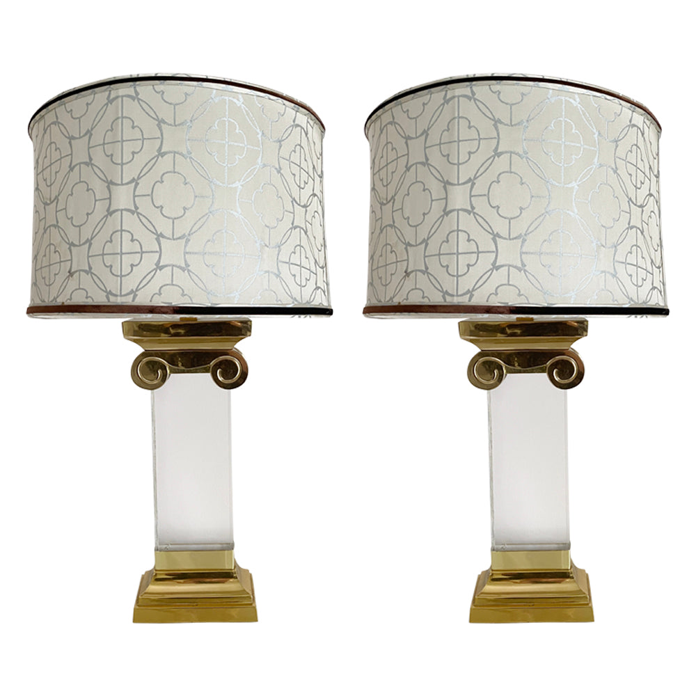 Vintage Glass and Brass Column Lamps (Pair)