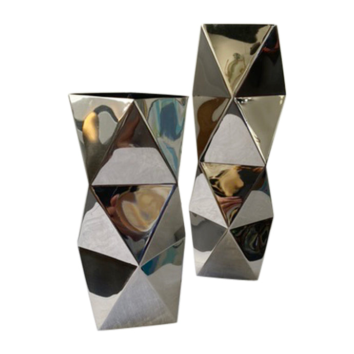 Modern Geometric Metallic Vases (Pair)