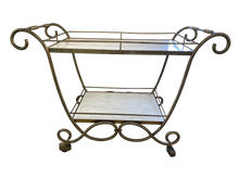 Load image into Gallery viewer, Two-Tiered Vintage Brass and Marble Bar Cart