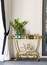 Load image into Gallery viewer, Two-Tiered Vintage Brass and Marble Bar Cart