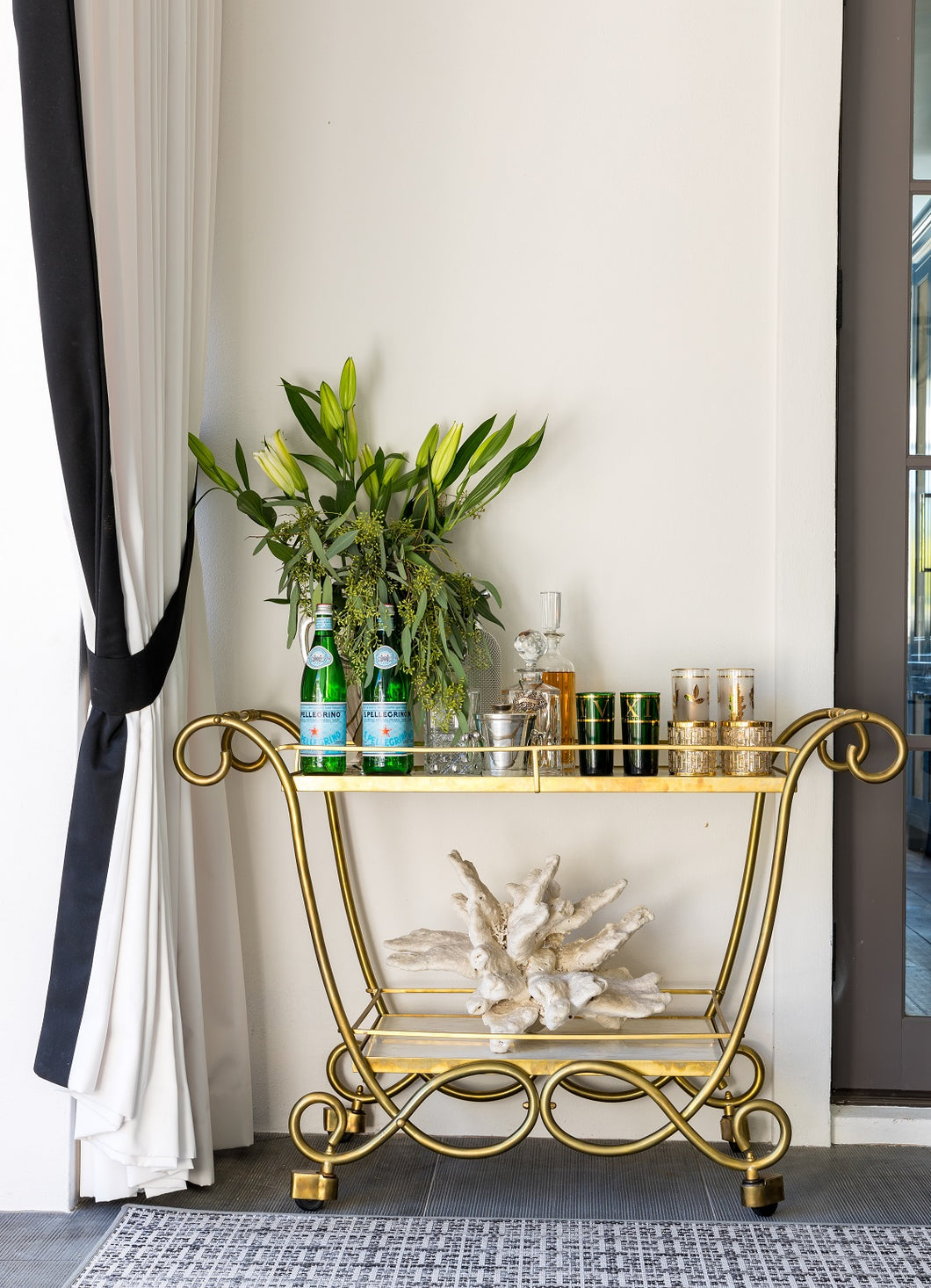 Two-Tiered Vintage Brass and Marble Bar Cart