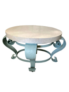 Vintage Oval Metal Accent Table with Stone Top